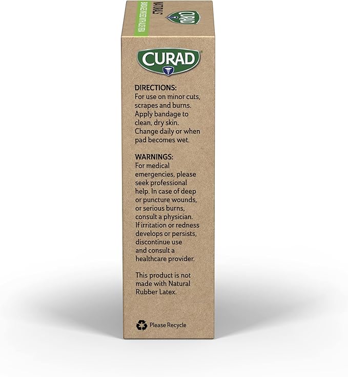 CURAD Naturals Aloe Vera & Vitamin E Bandages 0.75" x 3", Individually Wrapped Sterile Bandage, First Aid Kit Essential, Protects Scrapes and Cuts, Absorbent and Self-Adhesive, 30-Count Box