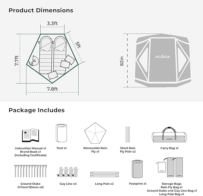 ACACIA Beach Tent Sun Shelter | 4-Person Portable Camping Tent with UPF 50+ Protection | Easy Setup Pop up Sun Shade | 10×10ft Privacy Sunshade for Camping & Backyard