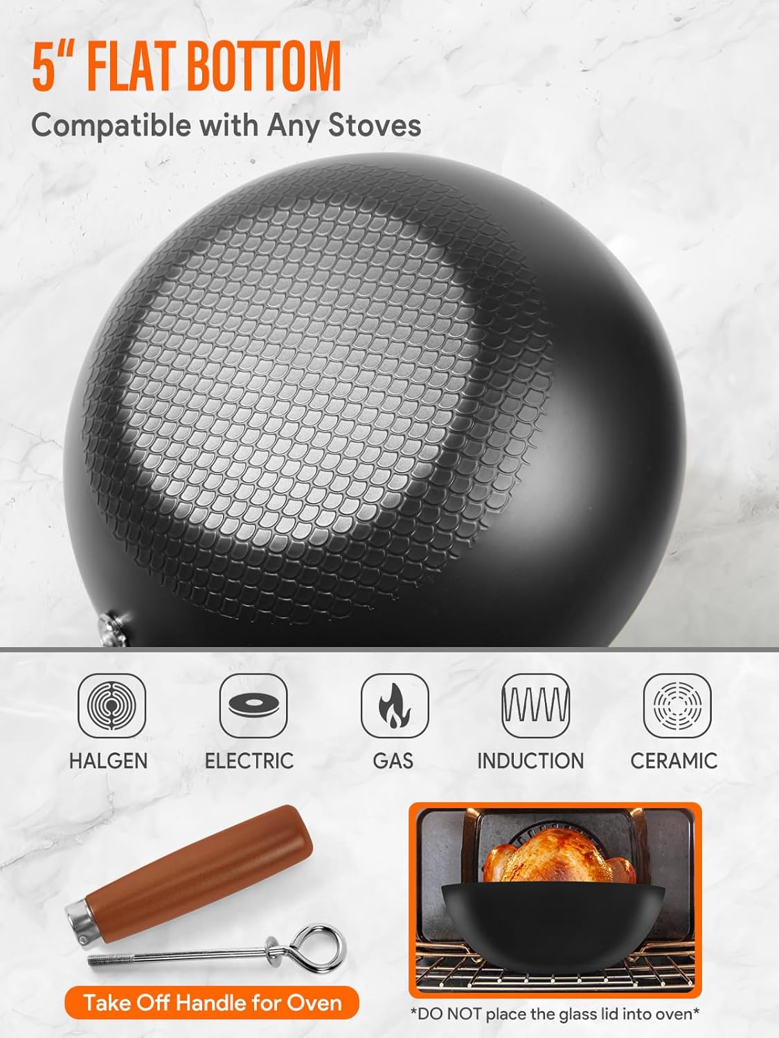 Carbon Steel Wok Pan, 9.5" Authentic Chinese Stir-Fry Pans Set with Glass Lid, 1.65lb Lightweight Flat Bottom Small Wok for 1-2 Servings