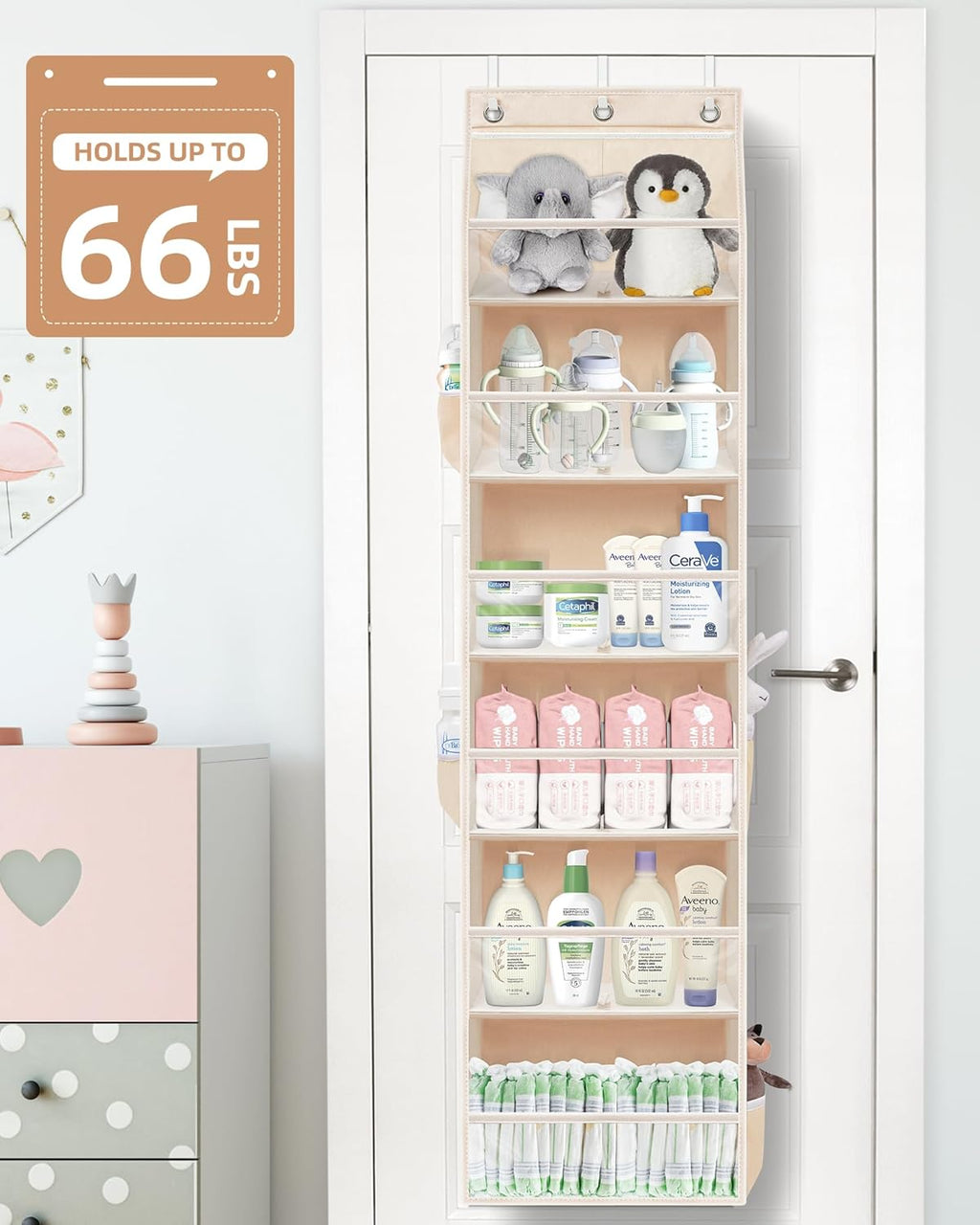 STORAGE MANIAC Over the Door Organizer Large Capacity Hanging Organizer, Clear Deep Pockets Behind Door Closet Organizer and Storage for Nursery, Bathroom, Bedroom, Pantry, 1 Pack Oat Beige