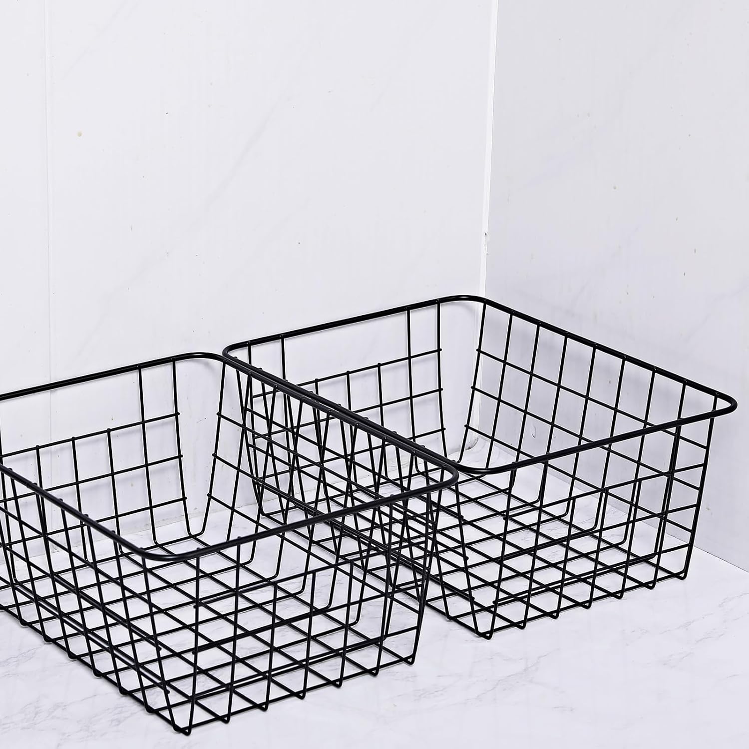 11" Upright Freezer Storage Baskets, Black Wire Storage Bins Small Bakset for Freezer, Pantry, Bathroom Organizing, Set of 4