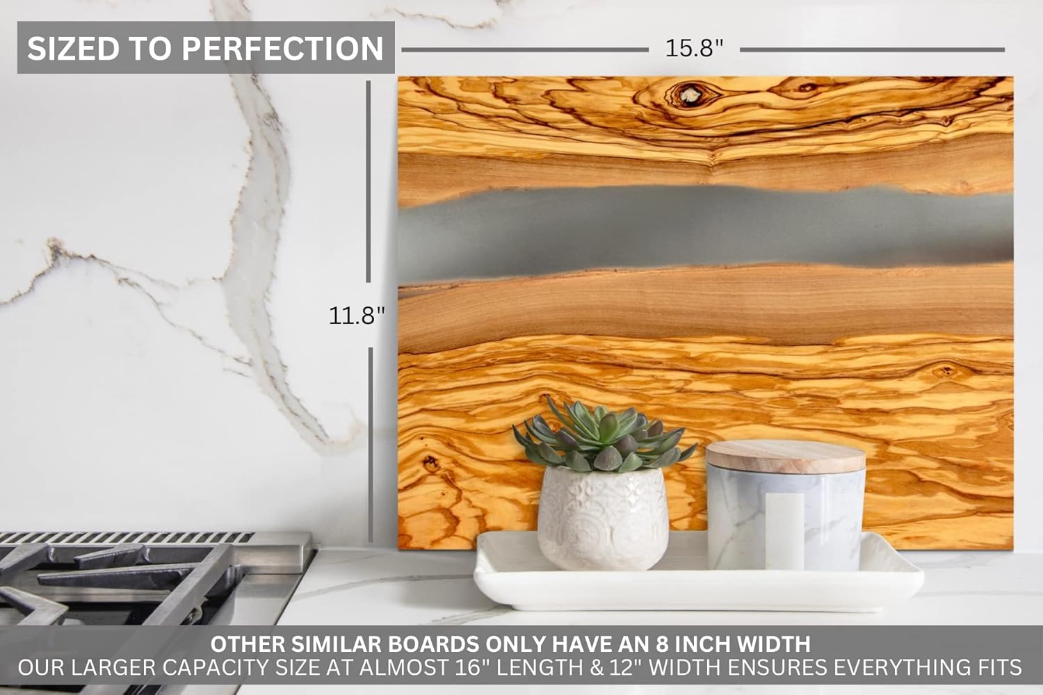 Handcrafted Italian Olive Wood Cheese & Charcuterie Board Set with Unique Gray Resin Artwork - Cutting Board Comes with 4 Cheese Knives, 2 Dipping Bowls & Corkscrew Wine Opener (Gray)