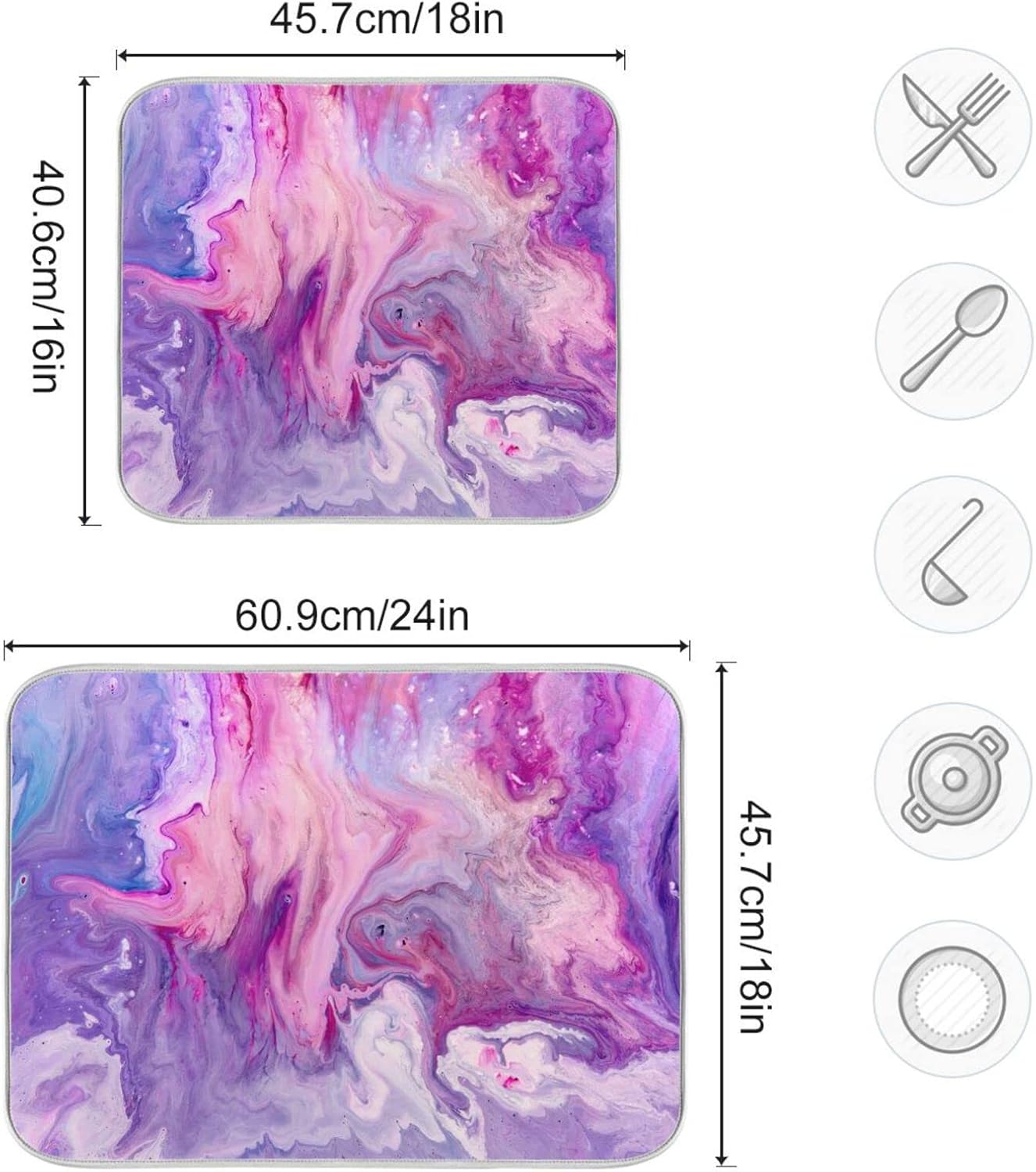 Super Absorbent Dish Drying Mat, Microfiber Fast-Drying Dish Mat, 24" x 18" , Kitchen Dish Drying Pad, Abstract Purplr Pink Marble Paint