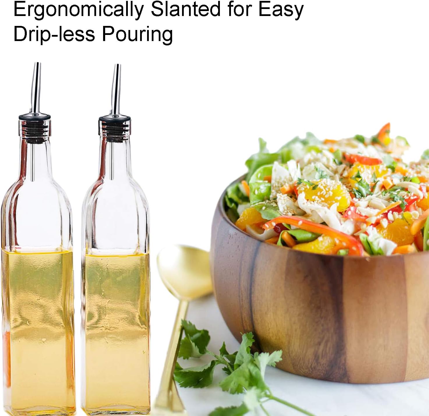 LanMa Olive Oil Pour Spout Stainless Steel Bottle Spout for Pours Liquor Vinegar Syrup or Oils with Stainless Steel Funnels (2pcs)