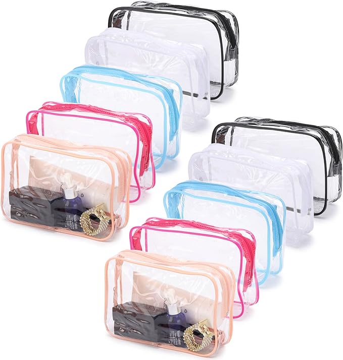 Tbestmax 10 Pack Clear Cosmetic Bags Makeup Bags Portable Waterproof TSA Approved Travel Toiletry Bags Organizer