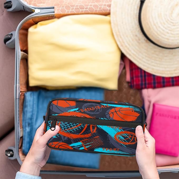 Basketball Boys Toiletry Bag for Kids Dopp Kit Waterproof Hanging Wash Bag Cosmetic Bag Medicine Bag for Travel Sports Shower Essential