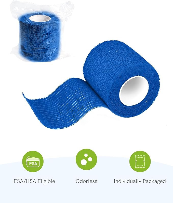 FriCARE Self Adhesive Bandage Wrap, Medical Tape in First Aid Kit, Cohesive Bandages for Wounds Sport Vet, FSA/HSA Eligible, 2 Inches X 5 Yards 6 Rolls, Navy Blue