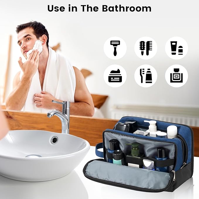 Vorspack Large Travel Toiletry Bag - Water Resistant Toiletry Bag for Men Dopp Kit for Bathroom Toiletries Accessories Gifts - Navy Blue