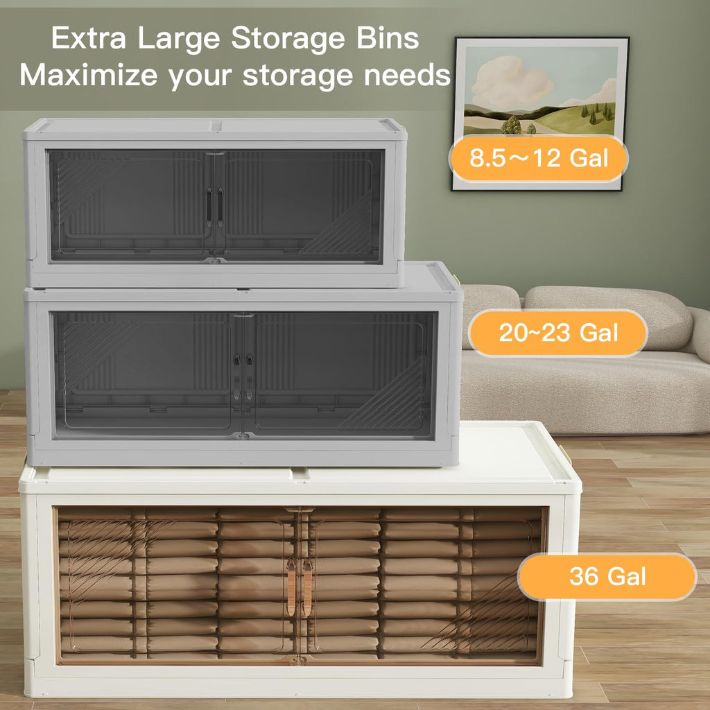 KHNR 4Packs Stackable Storage Bins with Lid, 36 Gal Closet Organizer and Storaging Drawer, Collapsible Storage Box with Wheels, Plastic Clothes Storage Cabinet Containers for Home and Office