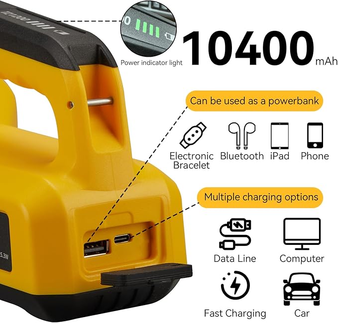 SUNREI Rechargeable LED 1200LM Flashlight, 8 Light Modes Portable Camping Lantern, 10400mAh Power Bank, IP67 Waterproof for Emergencies Power Outages, Hurricane Emergency, Hiking, Home, etc