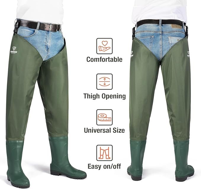 Hip Waders Waterproof Hip Boots Cleated 2-Ply Nylon/PVC Fishing Hip Wader