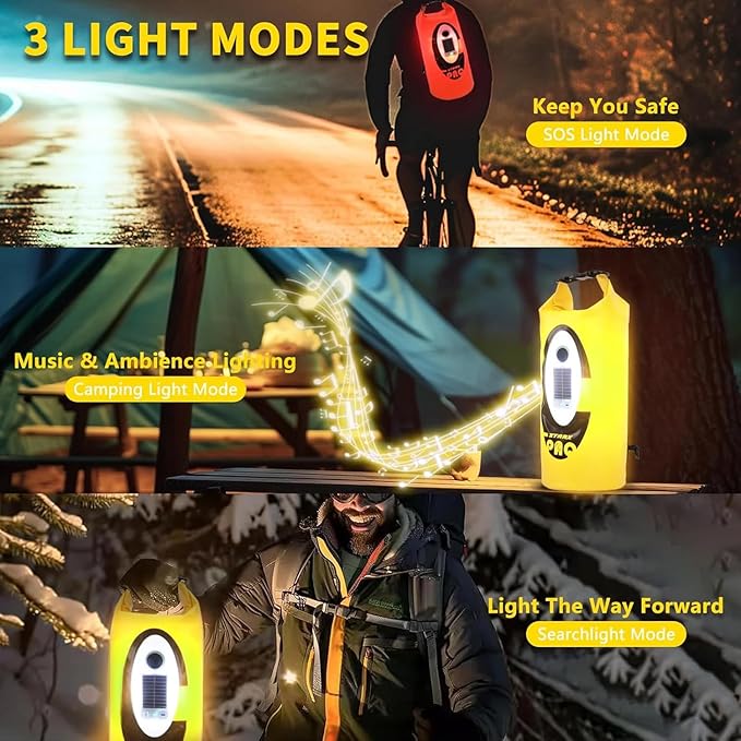 20L Solar Dry Bag Backpack with Bluetooth Speaker,4 Lighting Mode LED Storage Bag,Solar or USB Rechargeable,IP66 Waterproof for Fishing Hiking Floating