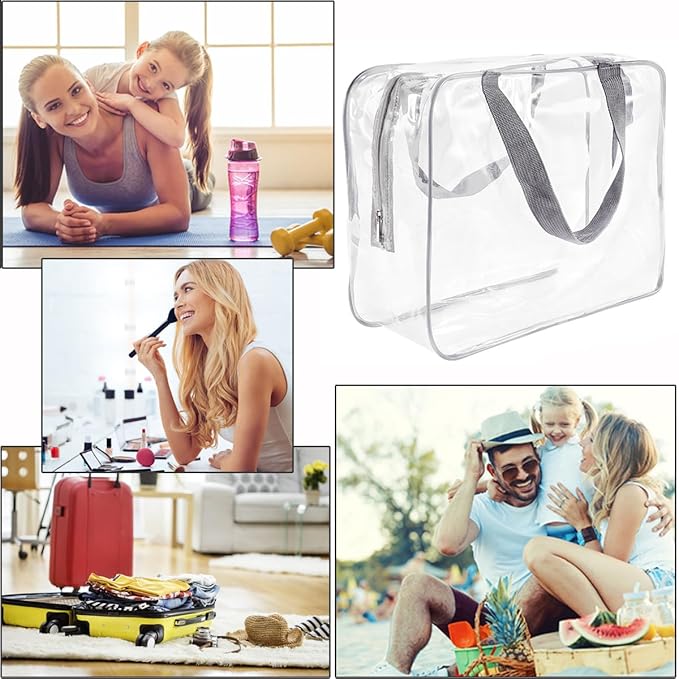 2Pcs Crystal Clear PVC Travel Toiletry Bag Kit for Women Men, Waterproof Vinyl Packing Organizer Storage Bags with Zipper Handle Straps, Cosmetic Pouch Carry on Airport Airline Compliant Bag Handbag