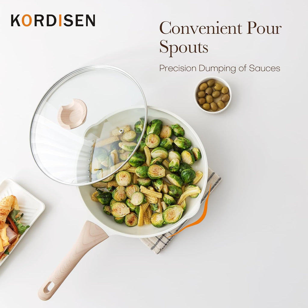 Ceramic Non Stick Frying Pans Skillet with Lid, 9.5 Inch Ceramic Frying Pan Nonstick for Cooking Non Toxic, Healthy Induction Cookware, Heat Resistant Handle, PFOA & PFAS Free