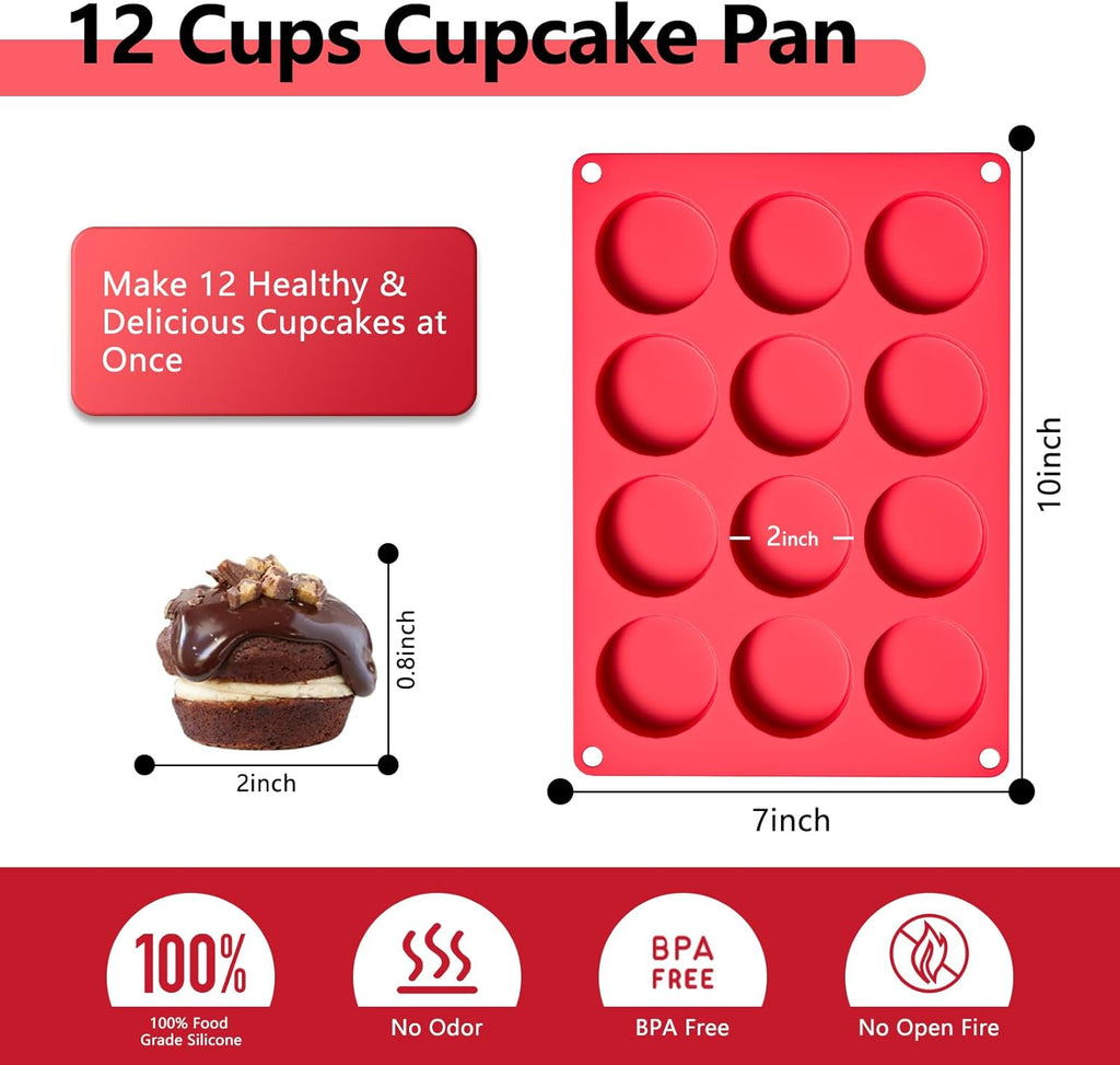2 Inch Round MuffinPan,3 Pcs 12 Cups Egg Bites Silicone Mold,Cupcake Pan Molds For Baking English Muffins and Egg Bites,Cookies,Whoopie Pies,Mini Cakes,Biscuits,Buns