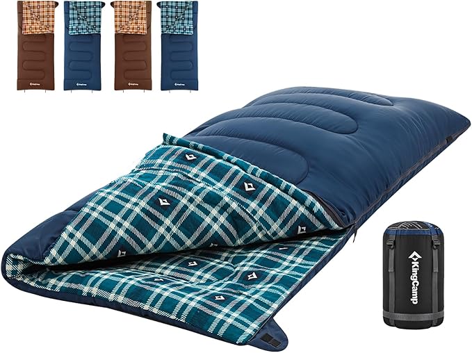 KingCamp Sleeping Bag for Adults, Cold Weather & Warm XL Big and Tall Flannel Sleeping Bags with Compression Sack Portable Waterproof Essentials Gear Accessories for Outdoor Camping