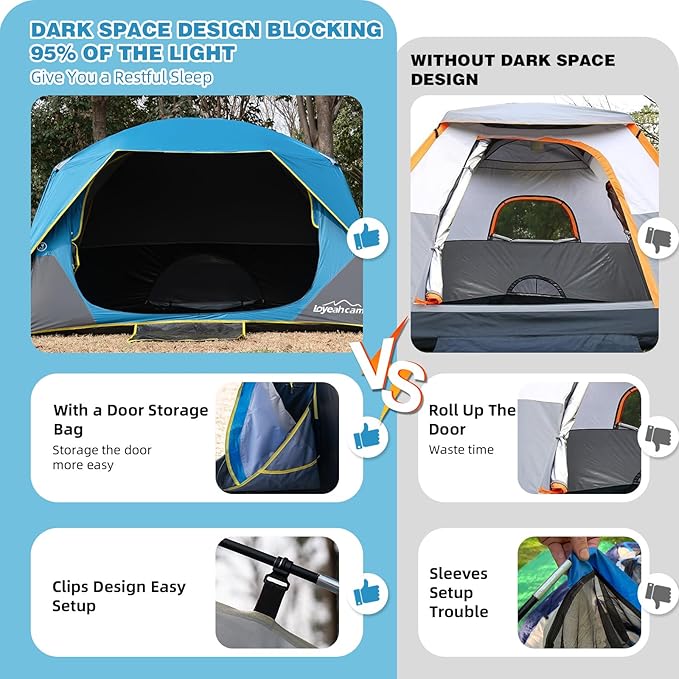4 Person Blackout Camping Tent, Easy Setup Waterproof Family Dome Tent for Camping with Rainfly, Portable Double Layer Large Family Tent for Outdoor Camping&Hiking