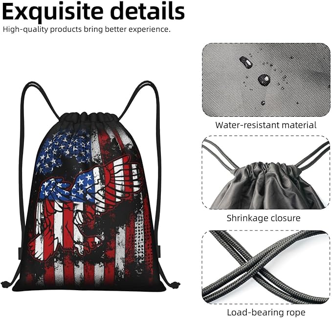 Eagle Outline Drawstring Backpack American Flag Gym Bag Patriotic Gift for Independence Day, Memorial Day, 4th of July Party Favor Goodies Storage