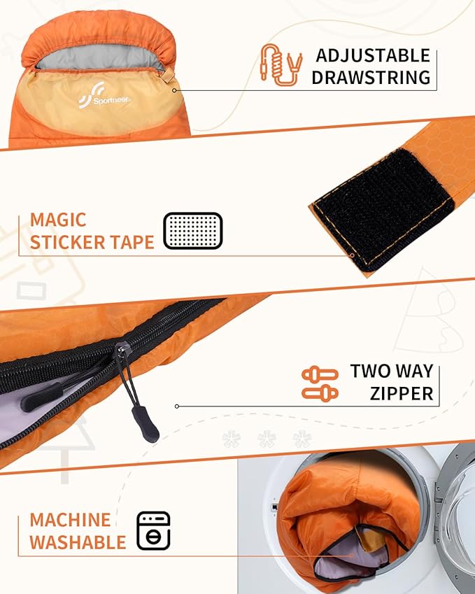 Sportneer Sleeping Bags for Adults, Warm & Cold Weather Sleeping Bag for Adults Kids Boys Girls - Lightweight Compact Camping Gear Equipment, Traveling, Backpacking, Hiking