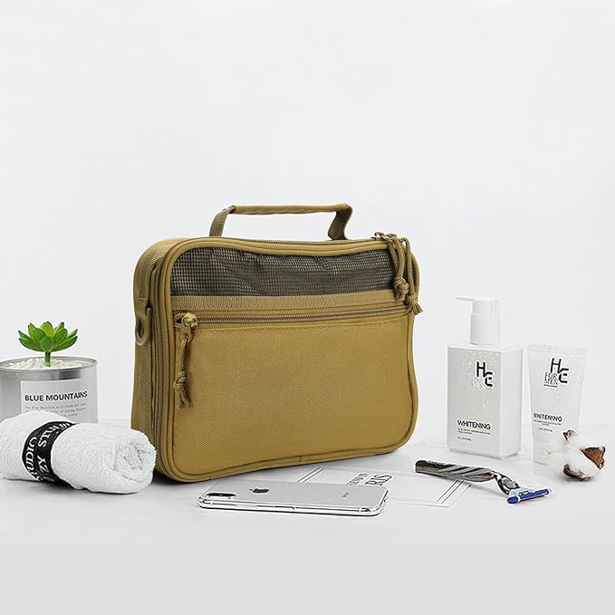 SMONT Toiletry Bag for Men Travel Toiletry Organizer Dopp Kit Organizer Toiletries Travel Bag Shaving Hygiene Bag Bathroom Hanging Men's Toiletry Bag for Short Trips Khaki