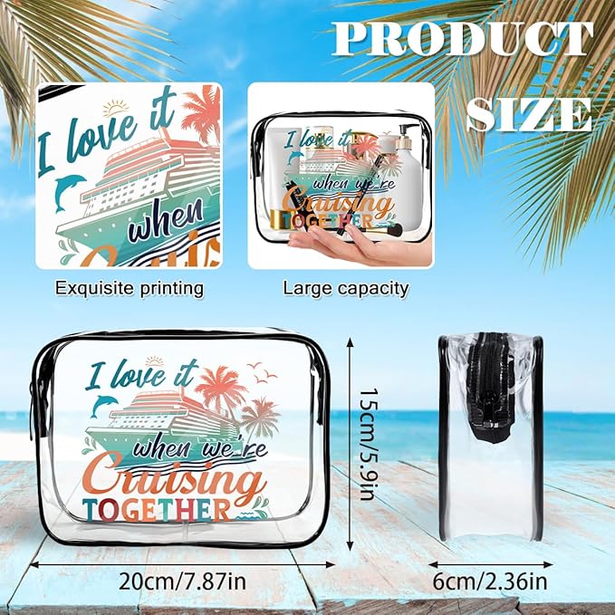 6 Pcs Clear Cruise Makeup Bags Gifts, Cruise Essentials Beach Cosmetic Bag for Women, Cruise Ship Survival Kits, Travel PVC Waterproof Toiletry Bags for Girls Sister Daughter Nurse Teacher