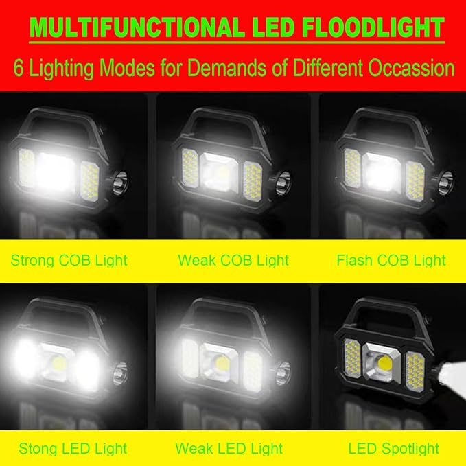 Solar Rechargeable LED Spotlight Flashlight, Super Bright 6000LM Handheld LED Searchlight, Multi-functional Portable Lamp Camping Lantern Flashlight, 6 Light Modes, Power Bank, IPX4 Waterproof