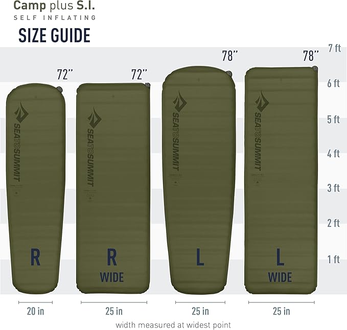 Sea to Summit Camp Plus Self-Inflating Foam Sleeping Mat for Camping, Rectangular - Large (79 x 25 x 3 inches)