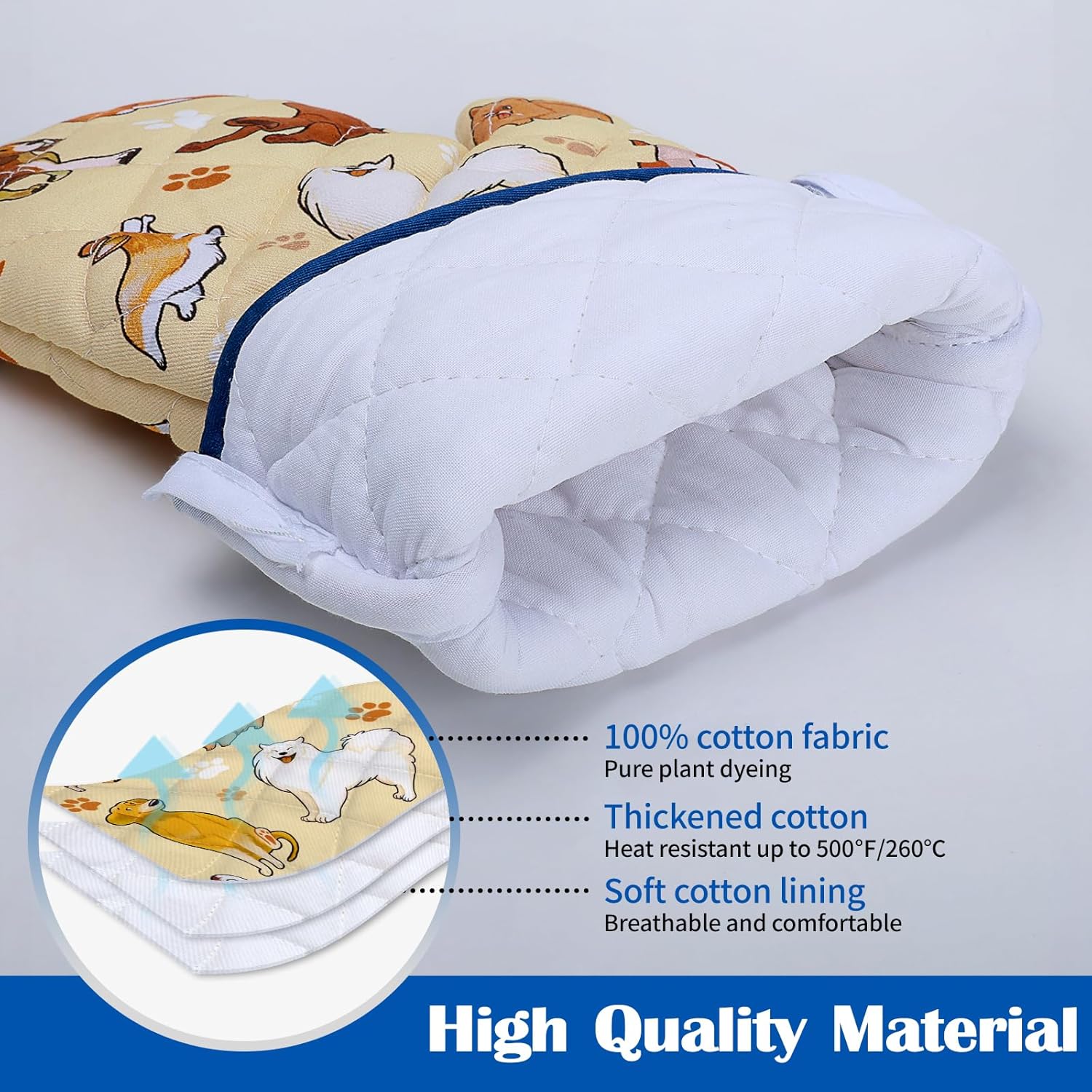 Dogs Oven Mitts and Pot Holders Sets 4Pcs, 100% Cotton Heat Resistant, Extra Long Oven Gloves Potholder for Kitchen Cooking Baking Housewarming