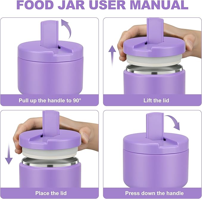 12oz Food Thermo for Hot Food Insulated Vacuum Soup Jar with Buckle Lid, Stainless Steel Wide Mouth Leak Proof Lunch Container