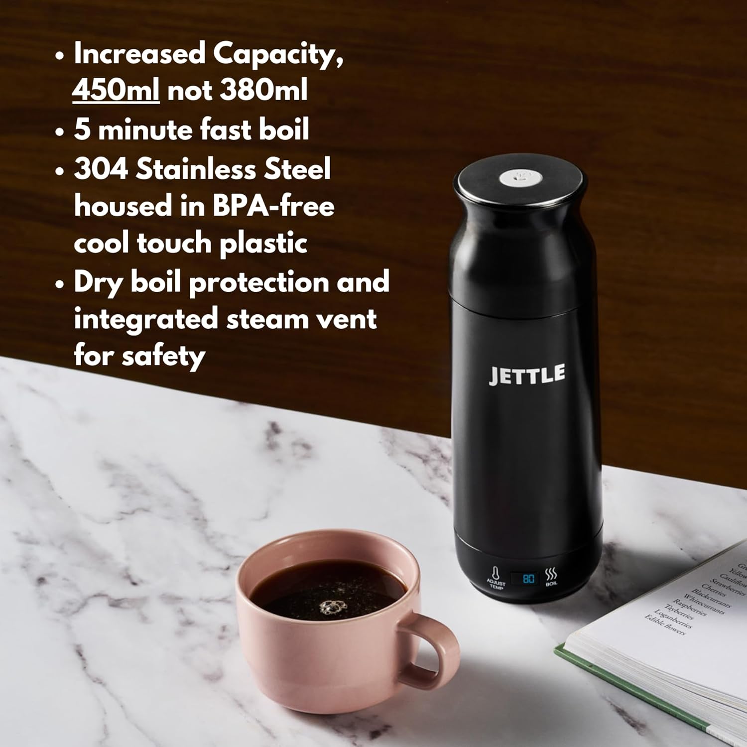 Electric Kettle - Travel Portable Heater for Coffee Tea Milk Soup - Stainless Steel Travel Water Boiler tea pot with Temperature Control - LED - Automatic Power Off - 450ml - Kitchen Appliance