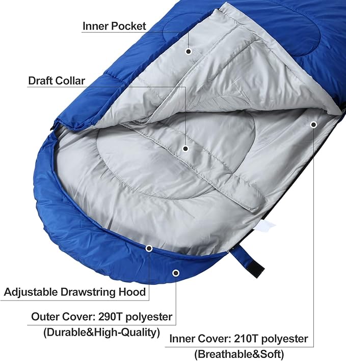 Sleeping Bag,3-4 Seasons Warm Cold Weather Lightweight, Portable, Waterproof Sleeping Bag with Compression Sack for Adults & Kids - Indoor & Outdoor: Camping, Backpacking, Hiking