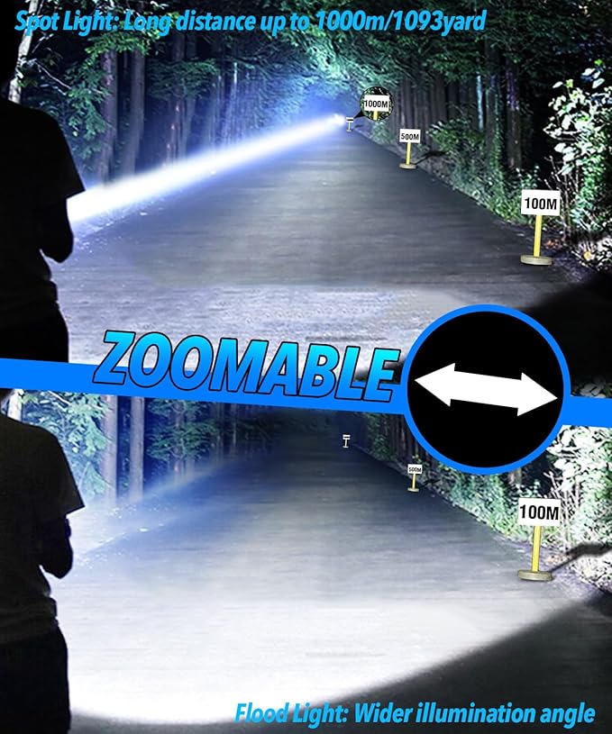 Flashlights High Lumens Rechargeable USB C Flash Light, Super Bright LED Flashlight with 10,000 Lumens, Long Beam 3280Ft, IPX5 Waterproof Tactical Flashlight Powerful for Emergency, Camping