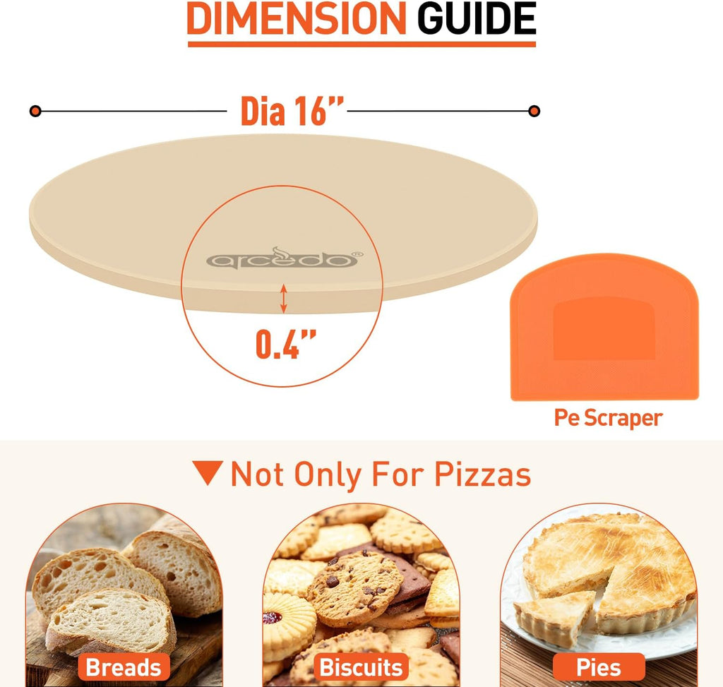 Pizza Stone for Oven 16 Inch, Round Baking Stone for Bread Thermal Shock Resistant BBQ Grilling Pizza Pan Cordierite Cooking Pan With PE Scraper