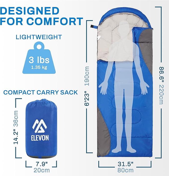 Sleeping Bag for Adults Teens Kids Cold Warm Weather, Portable Waterproof & Lightweight, Compact with Compression Sack, for 3-4 Seasons Camping, Backpacking, Hiking, Travel, Indoors Outdoors