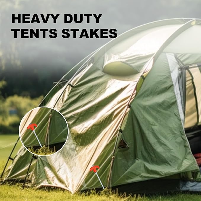 12 Pack Screw in Tent Stakes Heavy Duty,8 Inch Ground Anchors Screw in,Metal Stakes with Hex Head Driver,Camping Tent Accessories.(Orange)