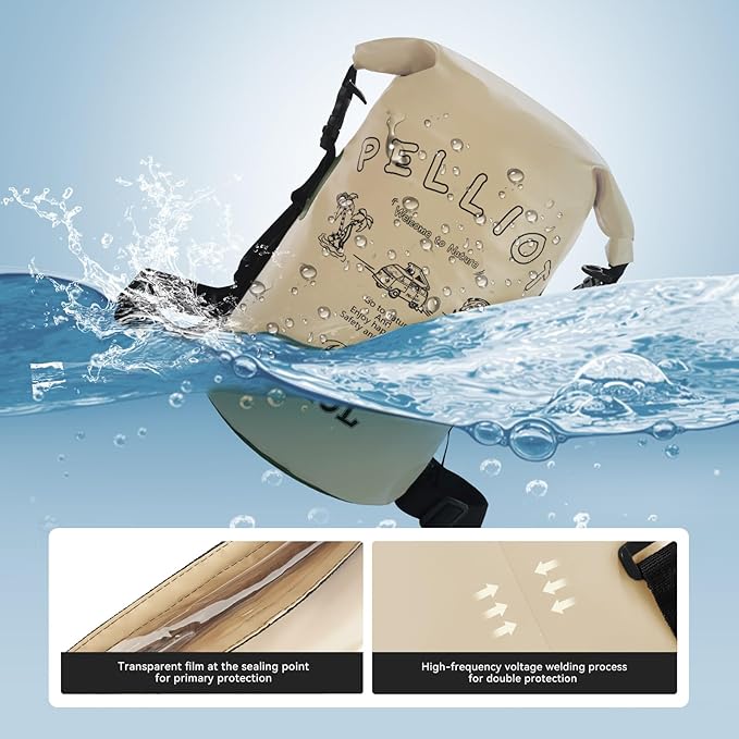 20L Waterproof Dry Bag Tough & Water-repellent Storage Bag with Adjustable Shoulder Straps Lightweight Portable Backpack Dry Bags for Kayaking Boating Camping Khaki