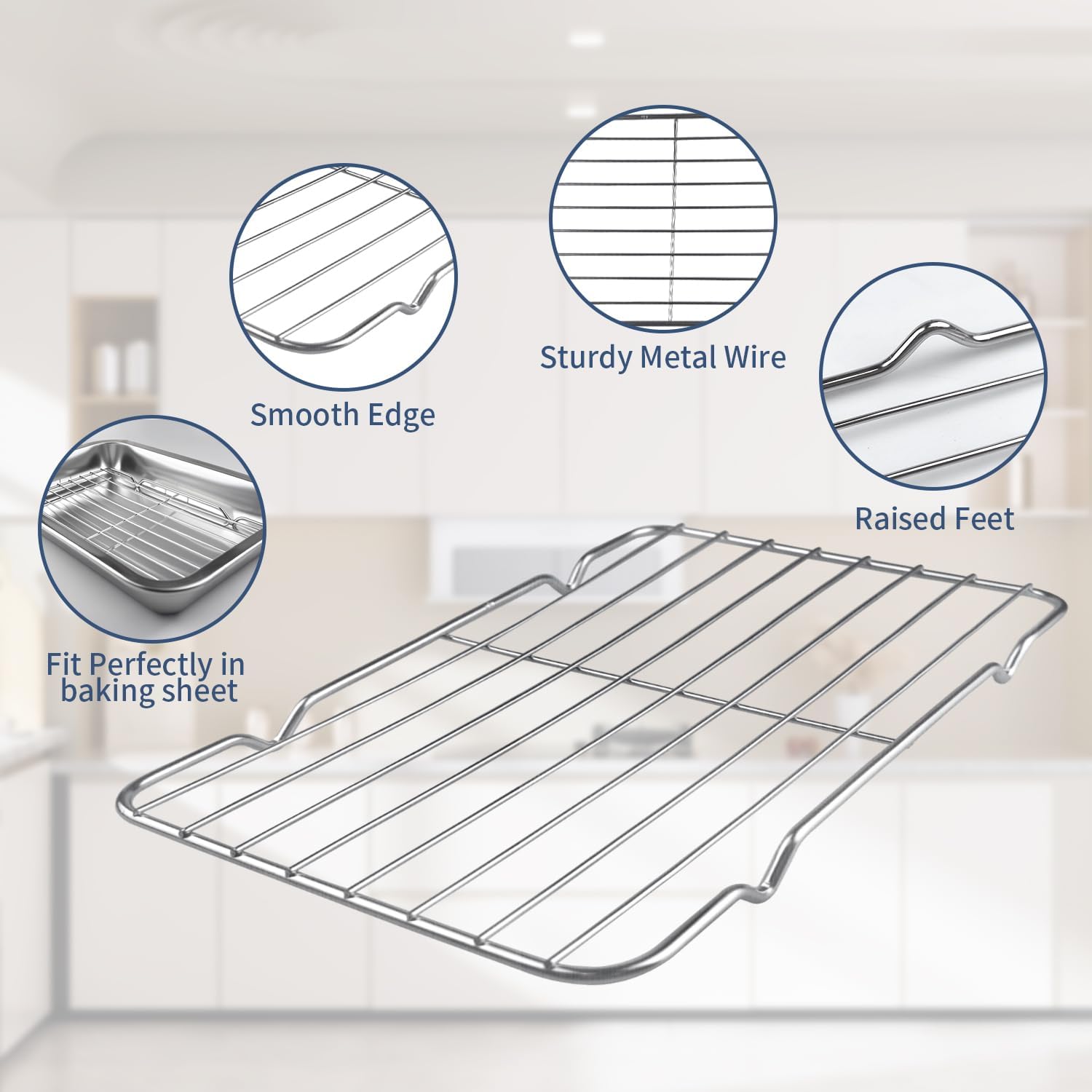 Sheet Pan with Cooling Rack Set [2 Baking Sheets + 1 Baking Rack], Stainless Steel Cookie Sheets for Baking and Wire Rack, Warp Resistant, Heavy Duty, Rust Free, Size 12.4 x 8.46 x 1.77 Inch