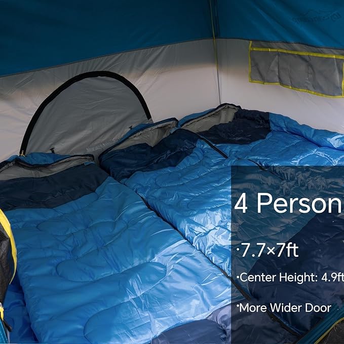 4 Person Blackout Camping Tent, Easy Setup Waterproof Family Dome Tent for Camping with Rainfly, Portable Double Layer Large Family Tent for Outdoor Camping&Hiking