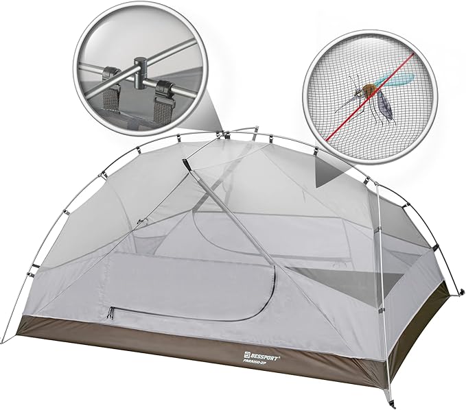 Bessport Camping Tent for 2-3 Person, Lightweight Backpacking Tent Waterproof Windproof Two Doors Easy Setup Double Layer Outdoor Tents for 3 to 4 Seasons, Suitable for Outdoor,Hiking,Camping