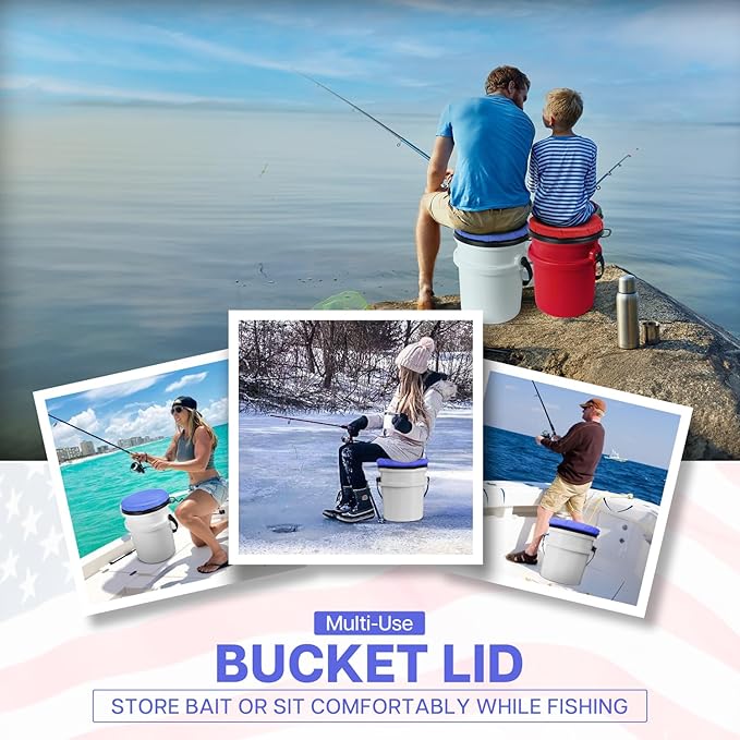 5 Gallon Bucket Seat for Yeti Bucket Only, Swivel Bucket Lid with Padded Top for Cozy Sitting, Bucket Seat Cushion for Outdoor Fishing,Hunting,Gardening,Camping,Car Washing, Baseball Training