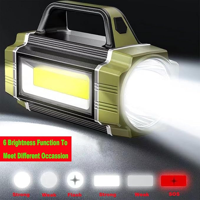 Rechargeable Solar LED Spotlight, Super Bright 13000LM Handheld LED Searchlight, Multi Function Camping Lantern Flashlight, 6 Light Modes, Power Bank, IPX4 Waterproof, for Emergency, Hiking, Home