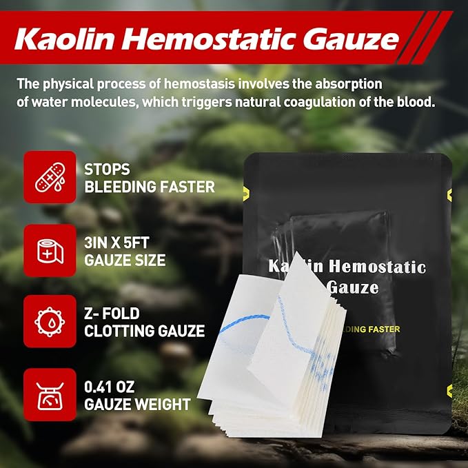 Quick Blood Clotting Emergency Gauze 3" x 145" (2 Pack)- Sterile Hemostatic Z-Folded Compressed Gauze 6-Ply (2 Pack) for First Aid, Combat, Survival, IFAK Trauma Kit Supplies Refill (STAMEN) ﻿