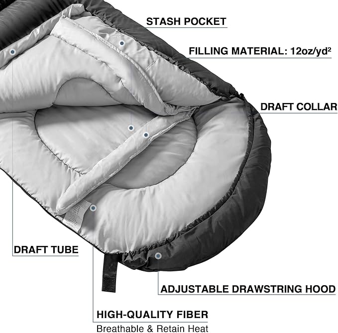 Atarashi Camping Sleeping Bag- 4 Seasons for Adults, Light, Warm, Extra-Large with Compression Sack- Great for Hiking, Backpacking & Outdoor Adventures