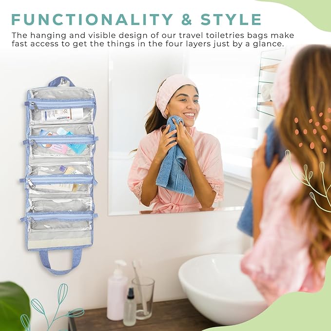 4-in-1 Hanging Toiletry Bag | Roll-up Makeup Organizer With 4 Detachable PVC Zip Pouches| Travel Toiletry Bag, 600D Oxford Fabric Material Organize Make up, Cosmetics