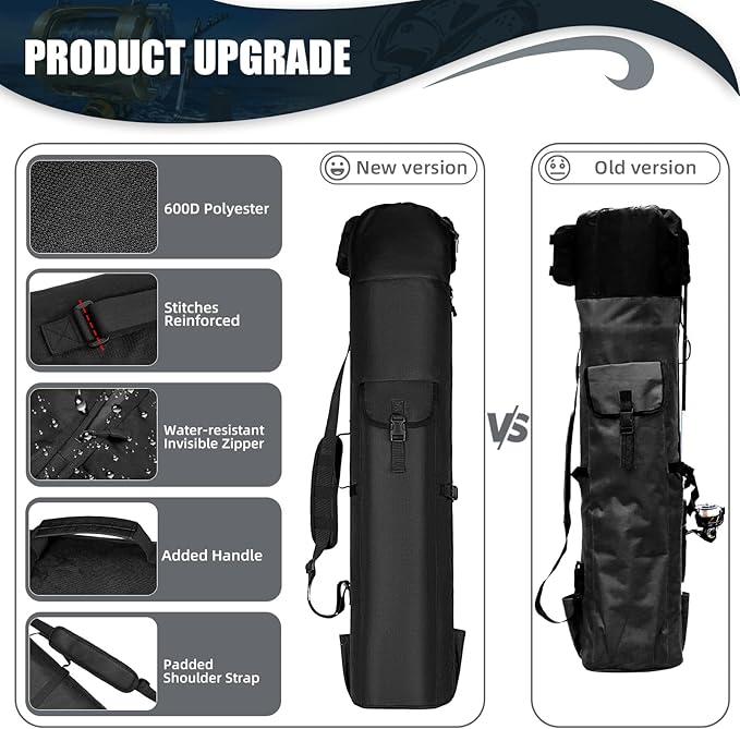Wowelife Fishing Rod Carrier - Pole Bag Reel Organizer Case Storage for Gear, Travel - Gifts for Men, Family