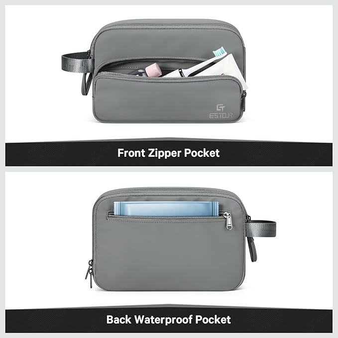 Toiletry Bag for Men, Travel Toiletry Bag Travel Essentials, Dopp Kit Water-resistant Shaving Bag, Bathroom Bag Toiletries Organizer, Gray(Upgraded Polyster)