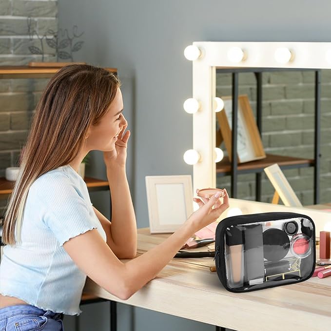 Moyad TSA Approved Clear Toiletry Bag, 1 Pack Quart Size 3-1-1 Liquids Pouch for Travel, Transparent Makeup & Cosmetic Organizer for Women Men, Black