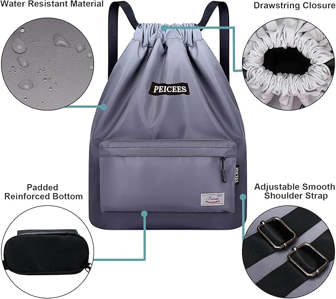 Peicees Waterproof Drawstring Sport Bag Lightweight Sackpack Backpack for Men and Women