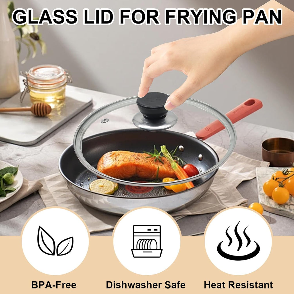 12 Inch Pan Lid, Tempered Glass Lid, Cast Iron Skillet, Pot,Replacement Pan Cover, Clear Frying Pan Lid Fits Pots, Pans and Skillets, Dishwasher Safe