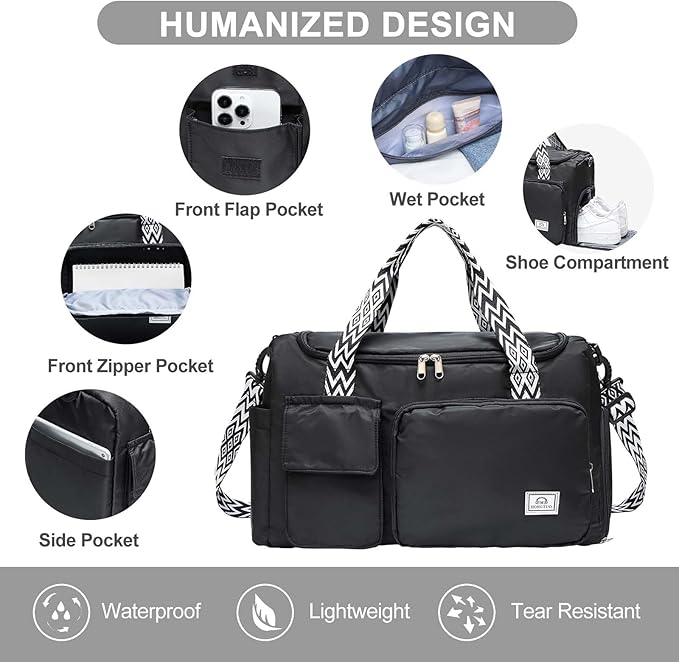 Small Gym Bag for Women, Travel Duffle Bag Carry On Weekender Bag with Shoe Compartment